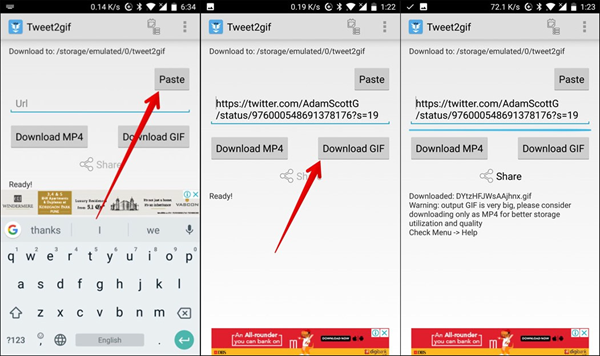 save GIFs from Twitter on Android using Tweet2gif